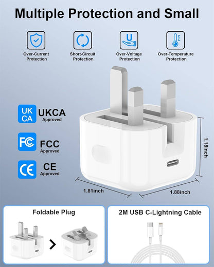 Apple 20W USB-C UK 3 Pin Power Adapter - Model MUVT3B/A (Part Number: A2305)